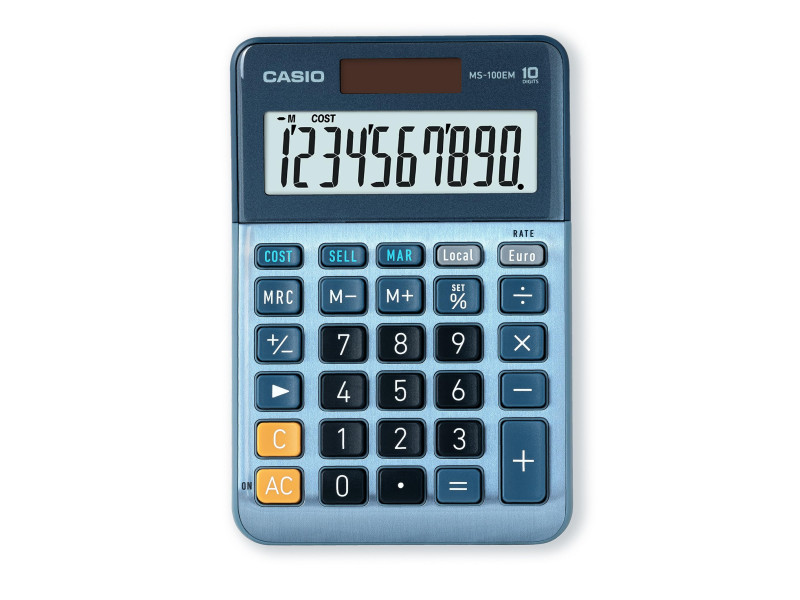 CASIO Calculatrice de bureau MS-100EM, 10 chiffres, argent