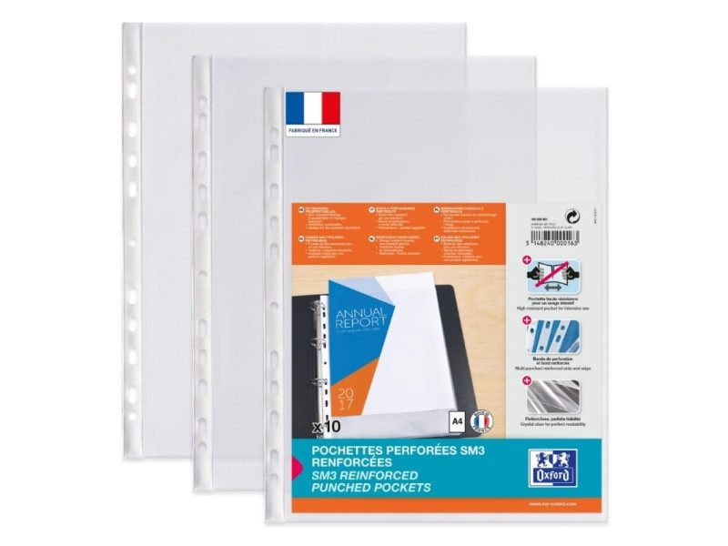 Oxford Pochettes perforées SM3, A4, PVC, transparent