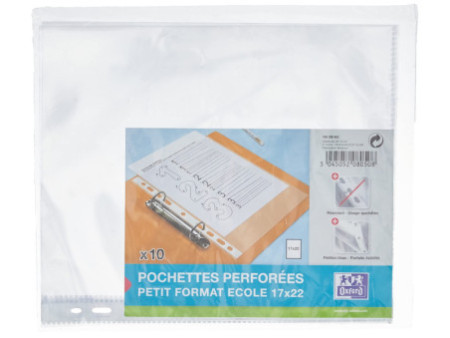 Oxford Pochettes perforées, 170 x 220 mm, perforé 9 trous