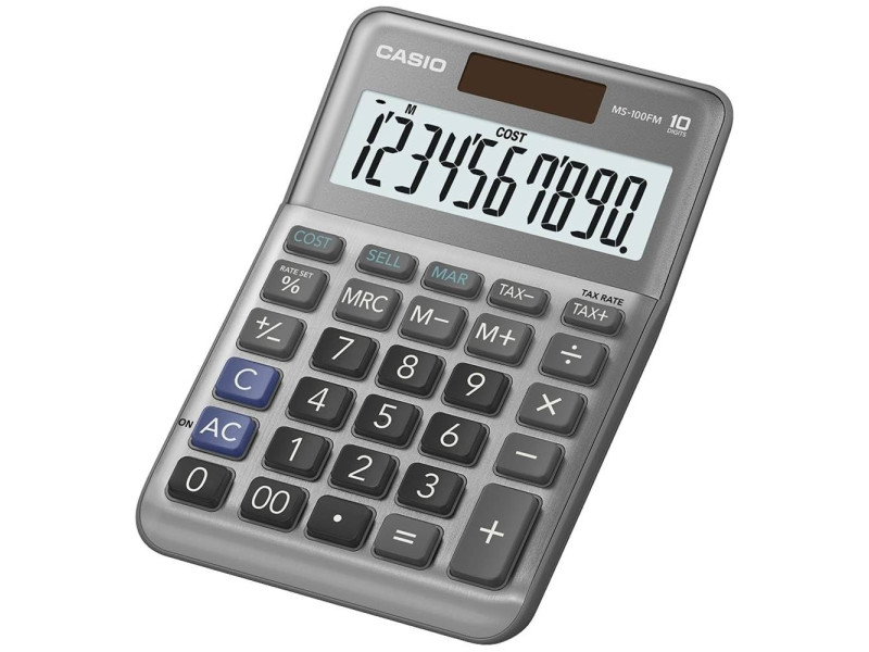 CASIO Calculatrice de bureau MS-100F, 10 chiffres, argent