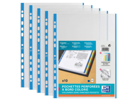 Oxford Pochettes perforées, format A4 avec bords colorés, PP
