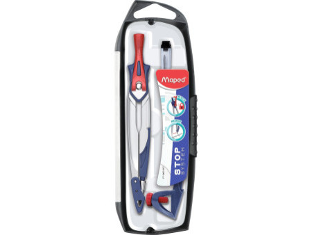Maped Coffret de compas Stop System, set de 3 pièces, bleu