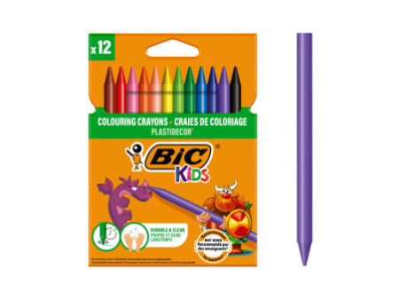 BIC Crayon de cire Plastidecor, étui en carton de 12