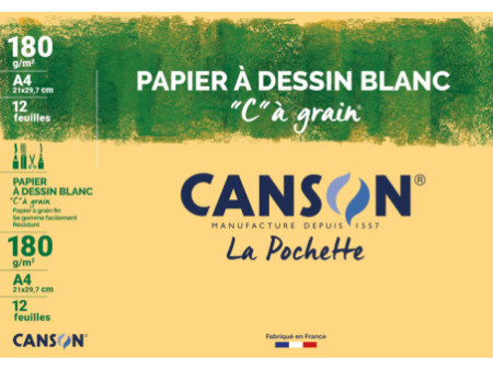 CANSON Papier à dessin 'C' à grain, A4, 180 g/m2, blanc