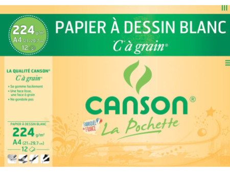 CANSON Papier à dessin 'C' à grain, A4, 224 g/m2, blanc