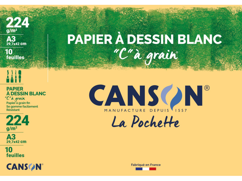 CANSON Papier à dessin 'C' à grain, A3, 224 g/m2