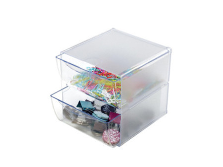 deflecto Boîte de rangement Cube, 2 tiroirs, cristal