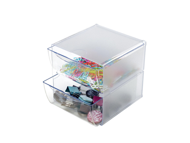deflecto Boîte de rangement Cube, 2 tiroirs, cristal