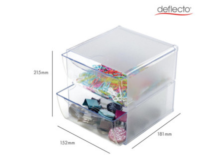 deflecto Boîte de rangement Cube, 2 tiroirs, cristal