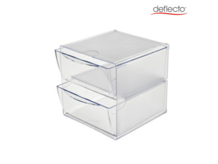 deflecto Boîte de rangement Cube, 2 tiroirs, cristal