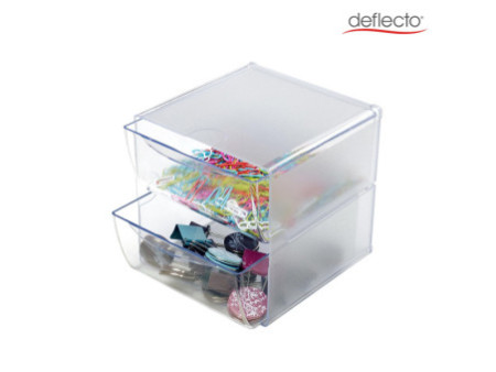 deflecto Boîte de rangement Cube, 2 tiroirs, cristal