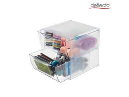 deflecto Boîte de rangement Cube, 2 tiroirs, cristal