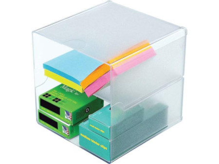 deflecto Boîte de rangement Cube, 2 casiers, cristal