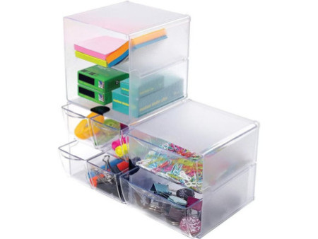 deflecto Boîte de rangement Cube, 2 casiers, cristal