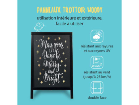 Securit Panneau trottoir WOODY, avec tableau noir, noir