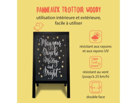 Securit Panneau trottoir WOODY, avec tableau noir, noir