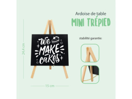Securit Ardoise de table MINI avec trépied, hêtre