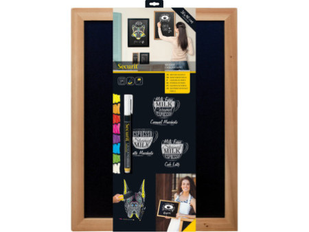 Securit Ardoise murale WOODY, avec cadre en bois, teck