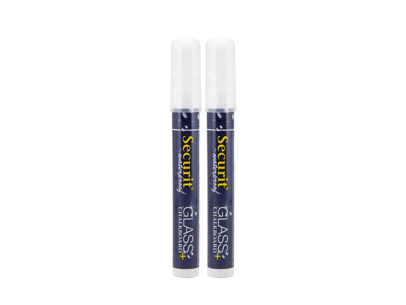Securit Feutre-craie WATERPROOF MEDIUM, blister de 2, blanc