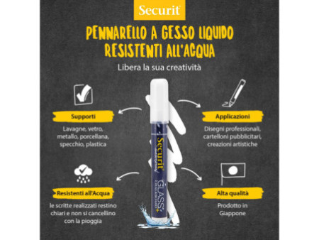 Securit Feutre-craie WATERPROOF MEDIUM, blister de 2, blanc