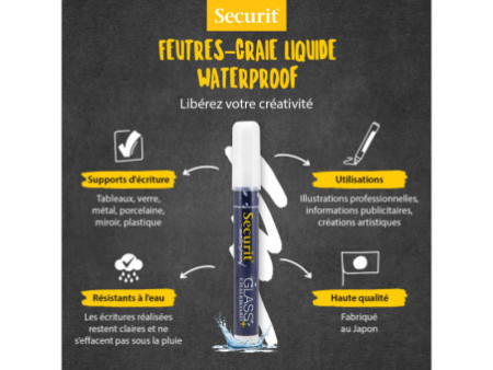 Securit Feutre-craie WATERPROOF MEDIUM, étui de 4, blanc