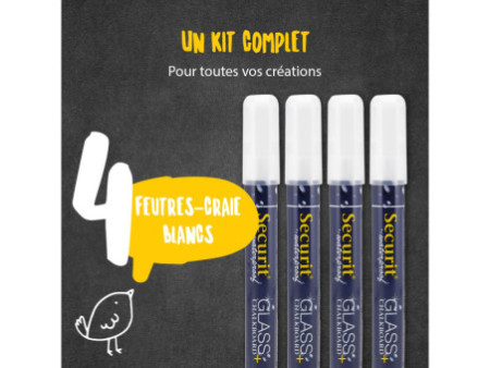Securit Feutre-craie WATERPROOF MEDIUM, étui de 4, blanc