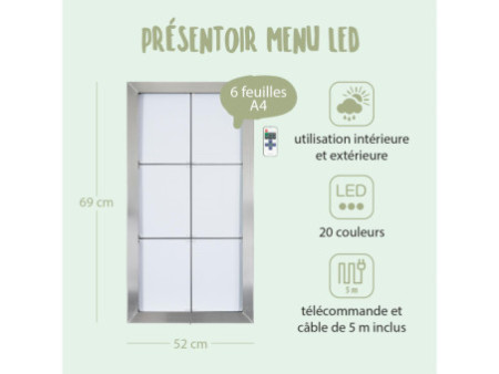 Securit Vitrine d'affichage LED STAINLESS STEEL, 6x feuilles