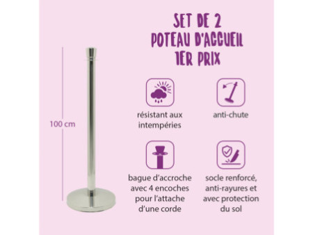 Securit Set de 2 poteaux d'accueil CLASSIC, chrome