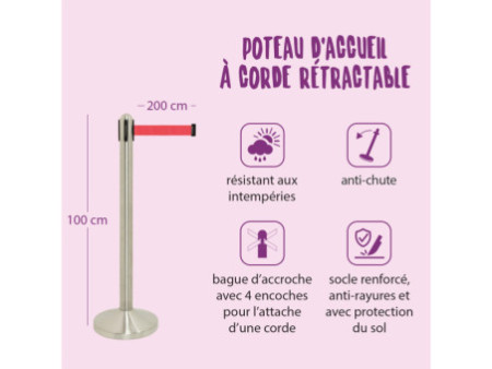 Securit Kit de poteau d'accueil RETRACTABLES, chrome / rouge