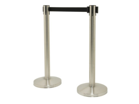 Securit Set de 2 poteaux d'accueil RETRACTABLES, chrome/noir
