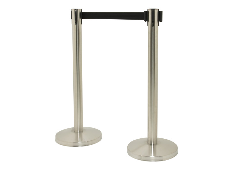Securit Set de 2 poteaux d'accueil RETRACTABLES, chrome/noir