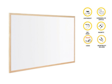 Bi-Office Tableau blanc, cadre en bois, (L)900 x (H)600 mm