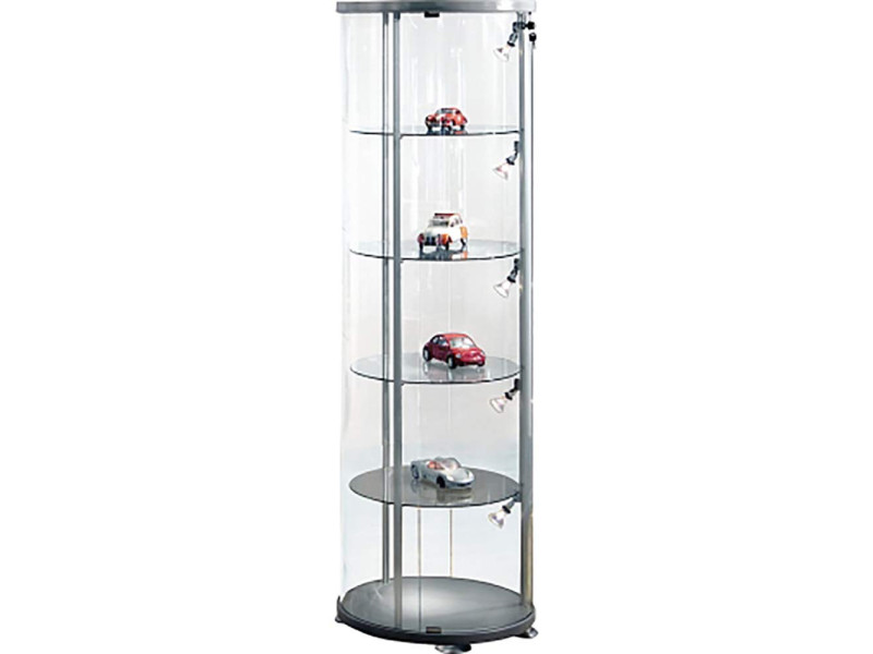 kerkmann Vitrine ronde expoline, 4 étagères en verre, gris