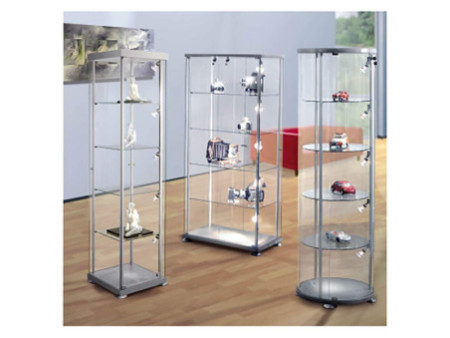 kerkmann Vitrine ronde expoline, 4 étagères en verre, gris