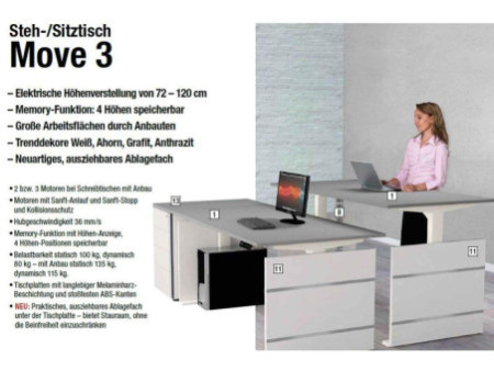 kerkmann Table de bureau assis-debout Move 3, (L)1.600 mm
