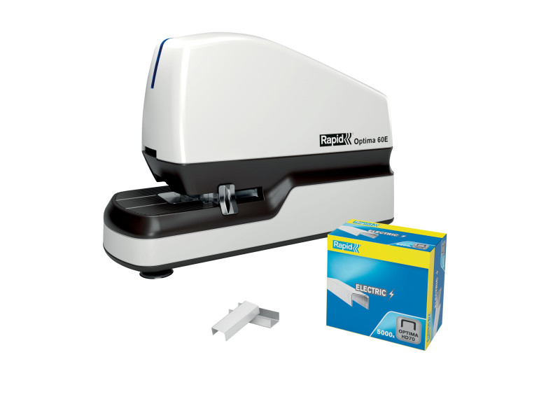 Rapid Agrafeuse électrique Optima 60E, blanc/gris/bleu