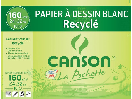 CANSON Papier à dessin recyclé, 240 x 320mm, 160 g/m2, blanc