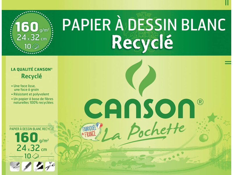 CANSON Papier à dessin recyclé, 240 x 320mm, 160 g/m2, blanc