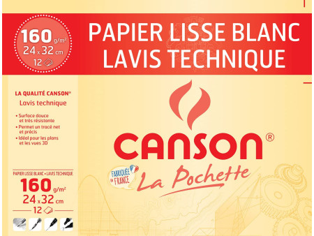 CANSON Papier à dessin Lavis technique, 240 x 320 mm, blanc
