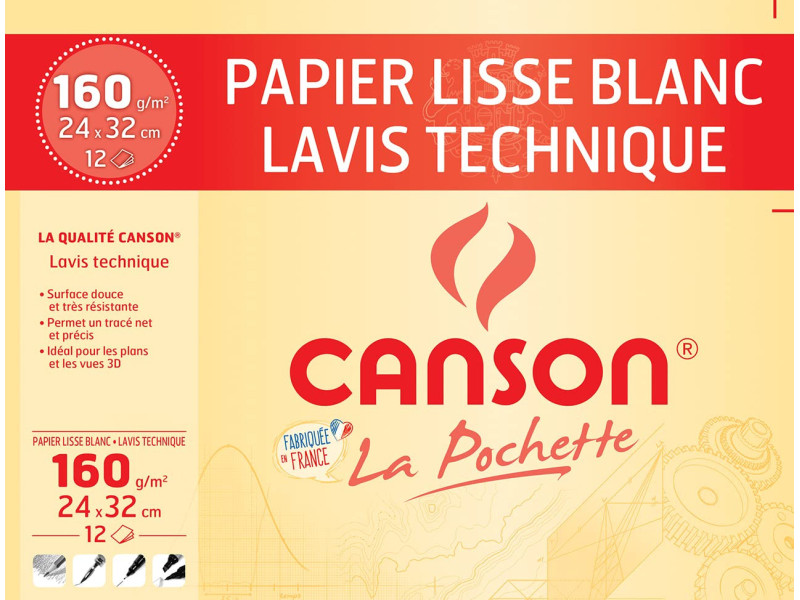 CANSON Papier à dessin Lavis technique, 240 x 320 mm, blanc