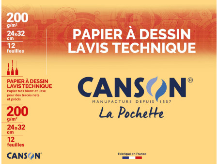 CANSON Papier à dessin Lavis technique, 240 x 320 mm, blanc