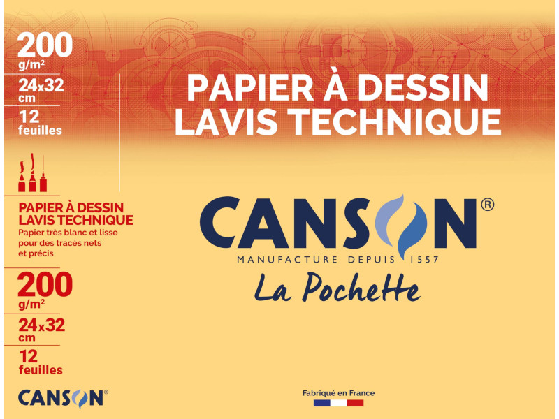 CANSON Papier à dessin Lavis technique, 240 x 320 mm, blanc