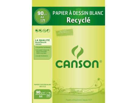 CANSON Bloc de papier à dessin recyclé, A4, 90 g/m2, blanc