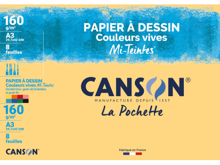 CANSON Papier à dessin couleur Mi-Teintes, A3 couleurs vives