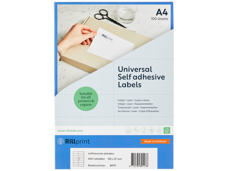 rillprint Etiquette universelle, 105 x 37 mm, blanc