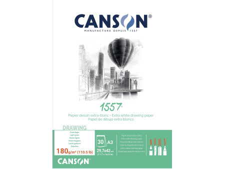 CANSON Bloc papier dessin '1557', A3, 180 g/m2, 30 feuilles