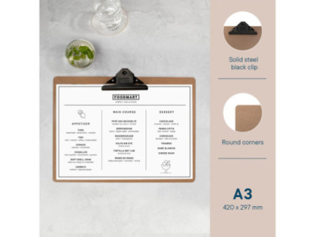 EUROPEL Porte-menu à pince, A3 paysage, naturel