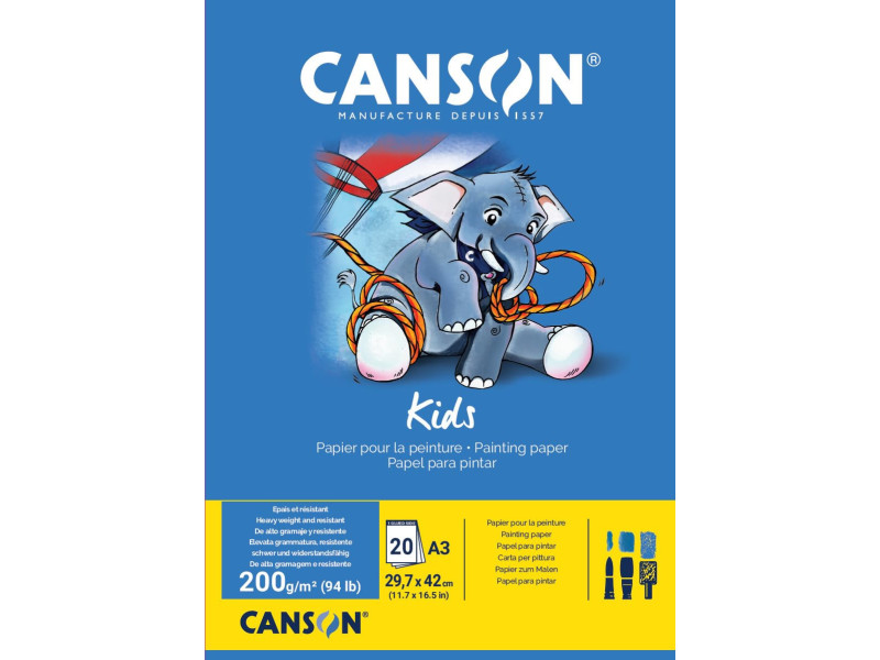 CANSON Bloc de papier pour la peinture Kids, A3, 200 g/m2