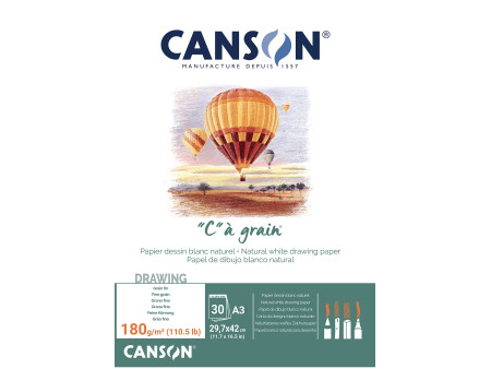 CANSON Bloc papier dessin 'C' à grain, A3, 180 g/m2