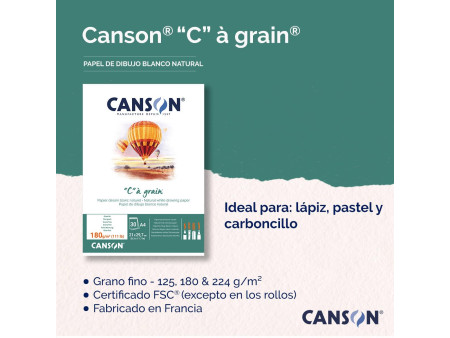 CANSON Bloc papier dessin 'C' à grain, A4, 224 g/m2